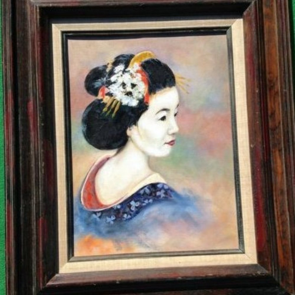 Vintage Geisha Girl (1976) M.Hill Oil Painting